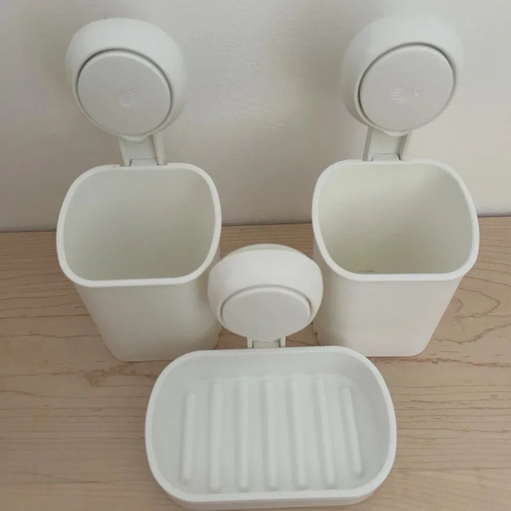 Shower Caddy Suction Cup (2) & Soap Holder White